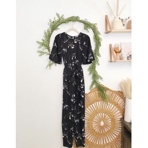 H&M Black Floral Wide Sleeve Jumpsuit